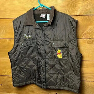 Disney Winnie the Pooh vest women’s brown fall winter casual pockets embroidered